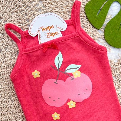 Kit 3 Peças - Bodys Regata Sorrisos e Muito Sol - Off White e Cereja